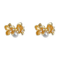 Gold Tone Amber Flower And White Pearl Stud Earrings For Women view 5