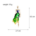 Green Gold Tone Dancing Woman Enamel Two Designs Metal Brooch Pin view 5