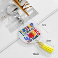 White Acrylic Teacher Quote Disc Keychain With Suede Tassel view 2