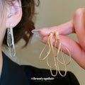 Layered Chain Drop Stud Earrings In Gold And Silver Tones view 2