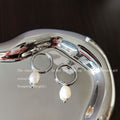 Silver Huggie Hoop Freshwater Pearl Drop Earrings Pair view 4