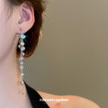 Silver Tone Crystal Strand Drop Earrings with Teardrop Ends view 4
