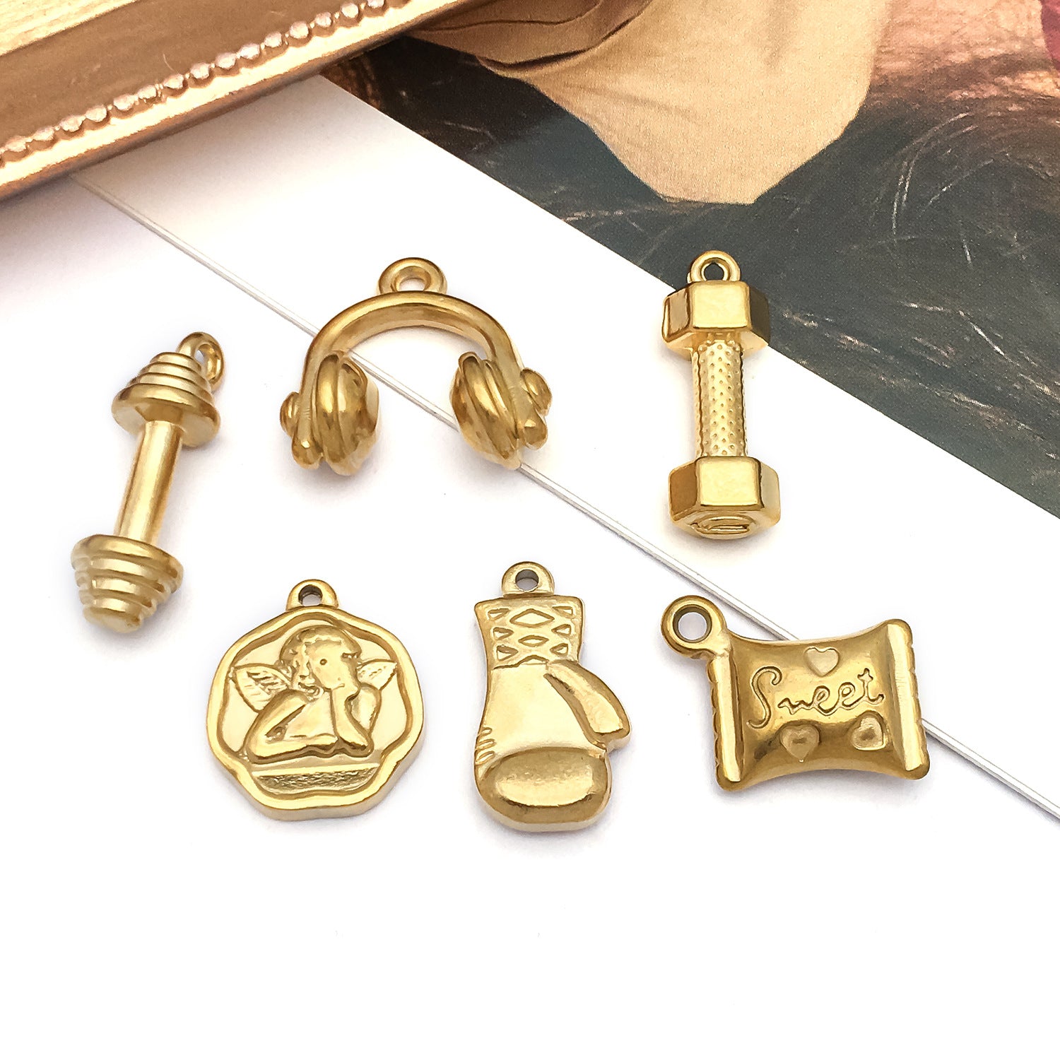 Gold Plated Stainless Steel Angel Dumbbell Music Note Guitar Charm Pendant for DIY Jewelry