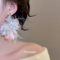 Yarn Flower and Faux Pearl Earrings in Pink and Lavender view 3