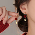 Red Velvet Disc And Gold-Tone Sequin Drop Earrings - One Style view 2