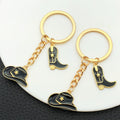 Black Western Hat and Boot Star Metal Keychain Set view 2