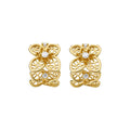 Crystal Flower C Shape Stud Earrings with Polished Metal Tone Details view 5
