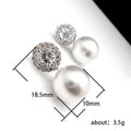 Pearl-Like Drop Stud Earrings With Round Clear Stone Halos view 5