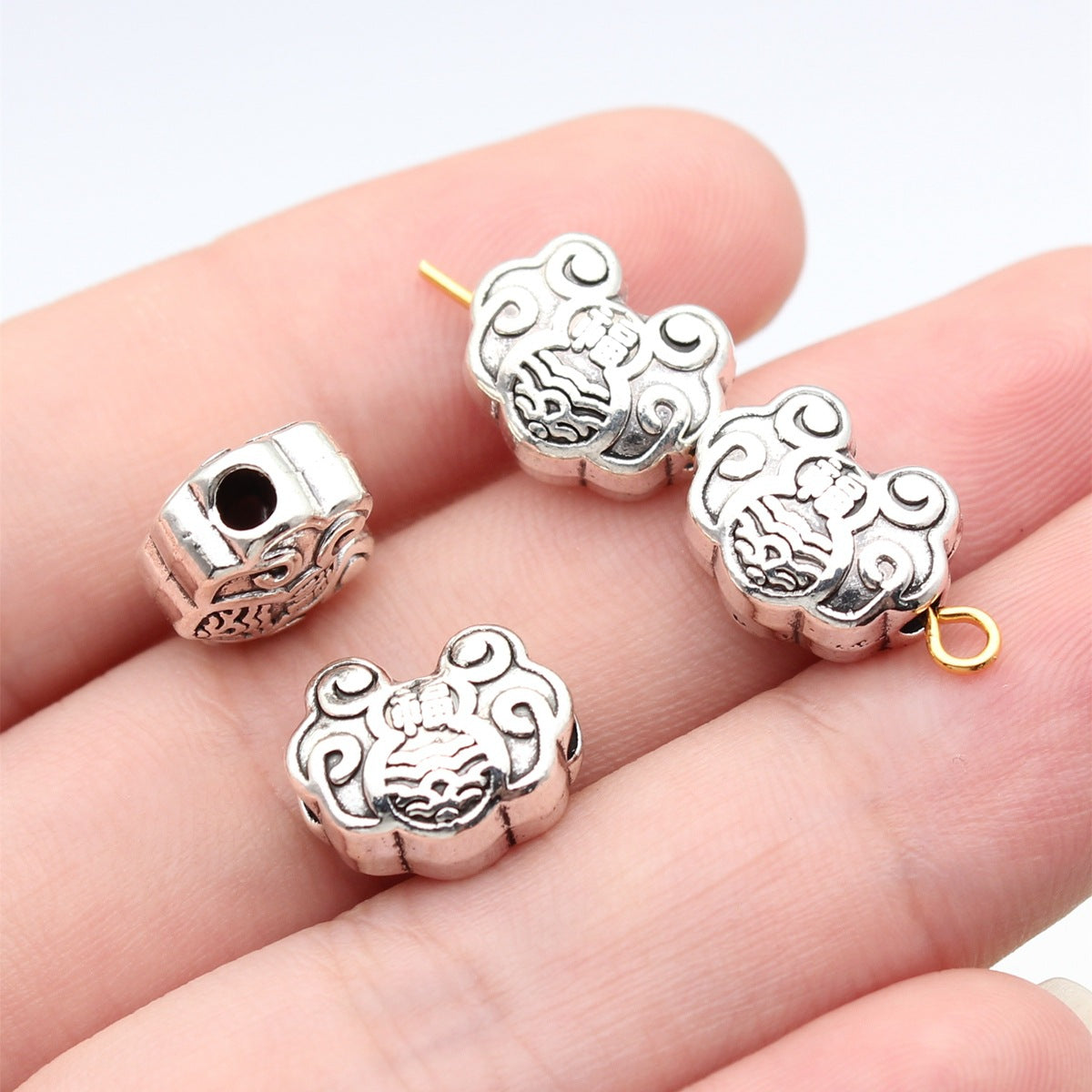 13x10x6.9mm 3g Multicolor Zinc Alloy Longevity Lock Through Hole Beads for Chinese Style Jewelry Making