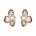 Gold Filigree Burgundy Enamel Flower Stud Clear Zircon view 5