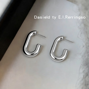 Silver Smooth Hollow Tube U-Shape Geometric Hoop Stud Earrings