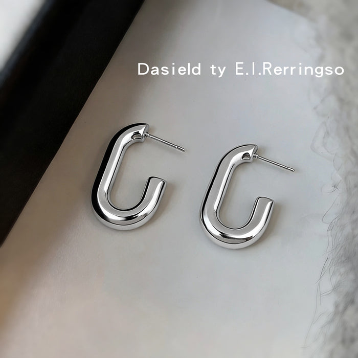 Silver Smooth Hollow Tube U-Shape Geometric Hoop Stud Earrings
