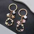 Pink Purple Openwork Butterfly Flower and Pearl Charm Keychain view 2