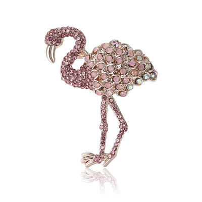 Product display showing a long-legged flamingo covered in small faceted crystals
