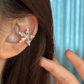 Silver Tone Crystal Floral Star Cluster Statement Ear Cuff view 6