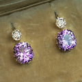 Gold Tone Purple Round Drop Earrings Clear Top Stone view 2