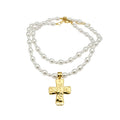 Pearl Strand Necklace with Gold-Tone Cross Pendant view 5