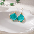 Turquoise Irregular Disc Gold Tone Long Hook Dangle Earrings view 3