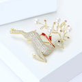 Gold Crystal Reindeer Brooch Red Scarf Pearl Antlers view 3