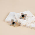 Gold Rhinestone Four Petal Flower Stud Earrings Red Green view 1