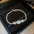 Silver Oval Halo Crystal Tennis Bracelet Clear Stones view 6