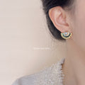 Gold Tone Fan Pearl Stud Earrings In White And Green Shell Styles view 4
