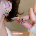 Colorful Flower Cluster Stud Earrings With Gold Tone Details view 4