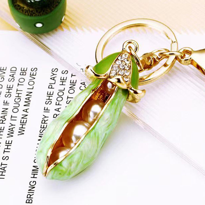 Enamel Pea Pod and Mixed Auspicious Motif Keychains
