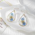 Gold Tone Teardrop Pressed Flower Drop Earrings in Eight Designs view 2