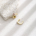 Pink Heart Gold Tone Open C Hoop Delicate Small Earrings view 2