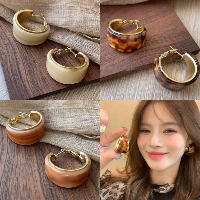 Chunky Resin Hoop Earrings in Ivory and Tortoiseshell Pink