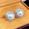 Pearl-Like Double Halo Stud Earrings In Four Metal Finishes view 2