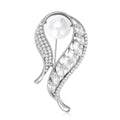 Pearl and Crystal Curved Leaf Brooch in Two Metal Tones view 5