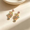 Colorful Painted Flower Cascade Gold Tone Stud Earrings view 2