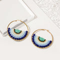 Gold Beaded Fan Hoop Earrings Multicolor Seed Beads view 4