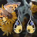 Silver Teardrop Gold Sunflower Blue Butterfly Drop Earrings view 2