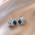 Blue Crystal Floral Cluster Stud Earrings Fashion Jewelry view 6