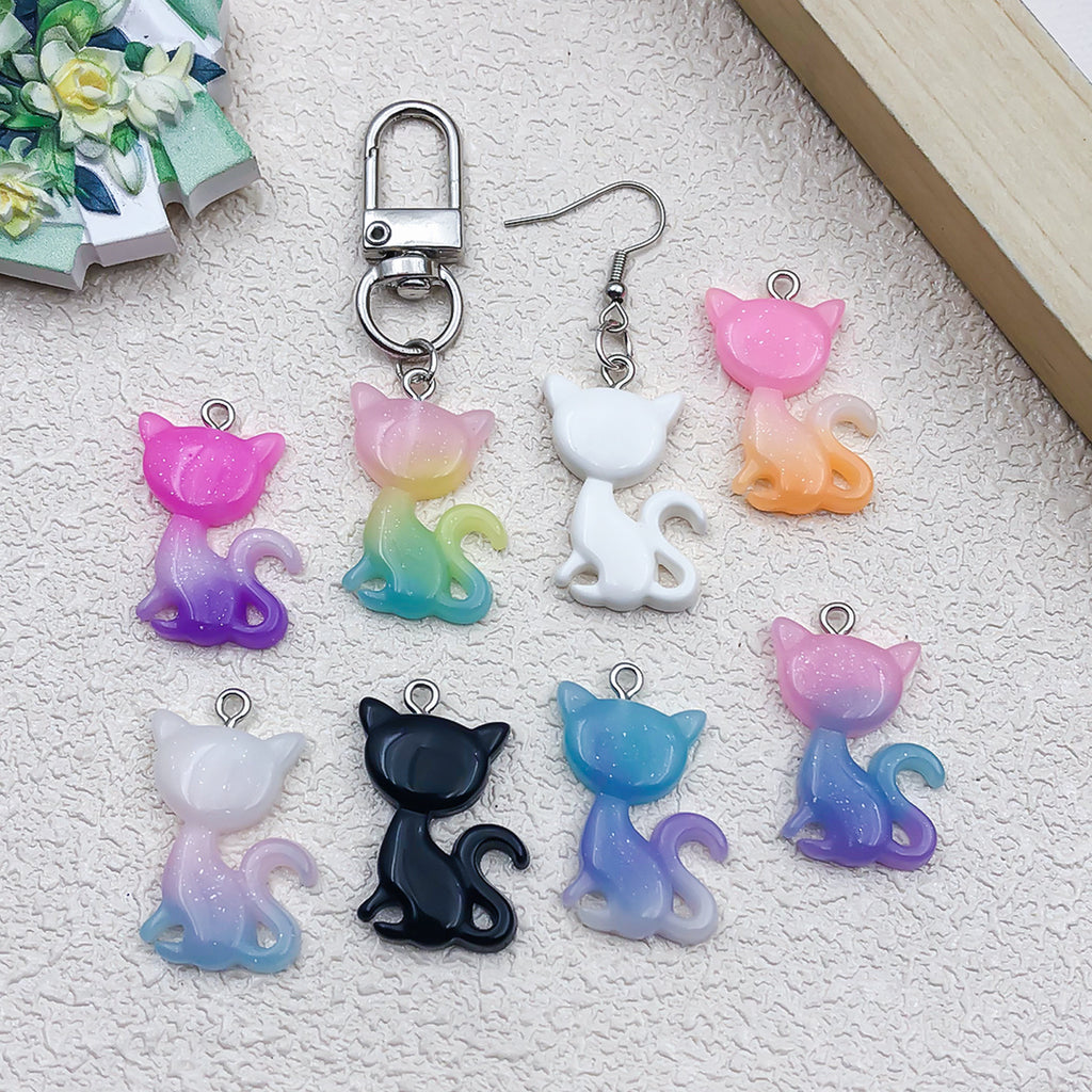 30x20mm Gradient Glitter Resin Cat Charm Pendant for DIY Earrings Bracelet Keychain Jewelry