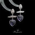 Silver Tone Clear Stone Bar Lavender Heart Drop Stud Earrings view 4