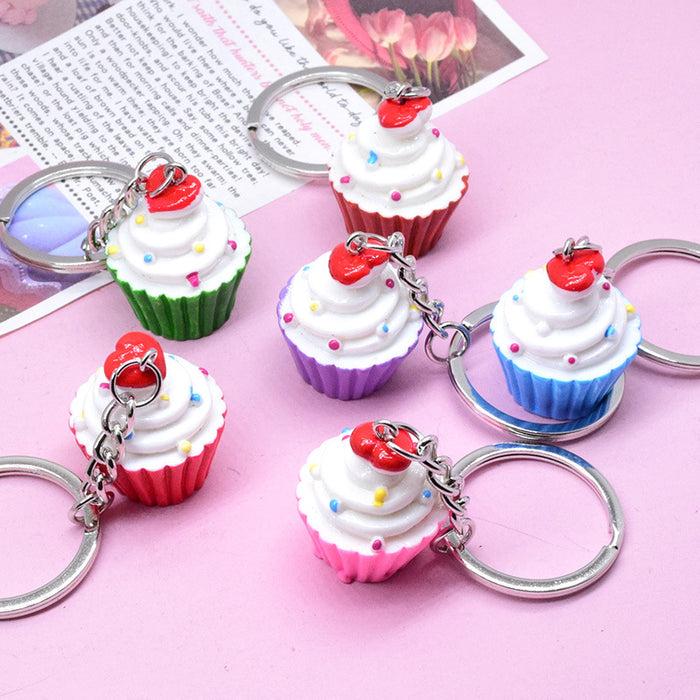 Resin Cupcake Heart Topping Keychains Six Color Wrappers