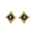 Gold Dark Green Enamel Star Diamond Stud Earrings Pair view 5