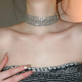 Open Lattice Mesh Wide Choker Necklace In Gold And Silver view 3