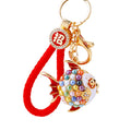 Mixed Pearl Round Fish and Jeweled Pufferfish Keychains with Fortune Loops view 5