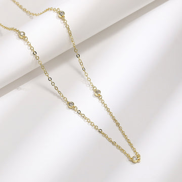 Gold Thin Chain Station Necklaces Bezel Or Clover Styles