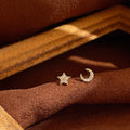Gold Tone Clear Stone Star And Crescent Moon Asymmetric Stud Earrings view 6