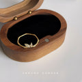 Gold Tone Bamboo Joint Band Ring Clear CZ Leaf Detail view 6
