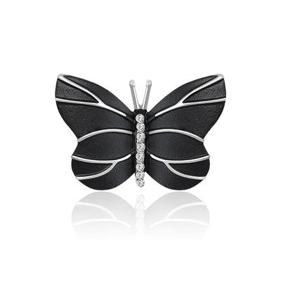 black butterfly brooch shown from the front