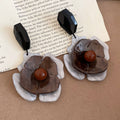 Layered Resin Flower Drop Earrings in Brown and Pink view 6
