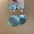 Blue Shell Shaped Drop Earrings With Pearl Accents view 6