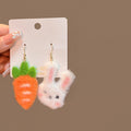 White Bunny and Orange Carrot Asymmetrical Hook Earrings view 3